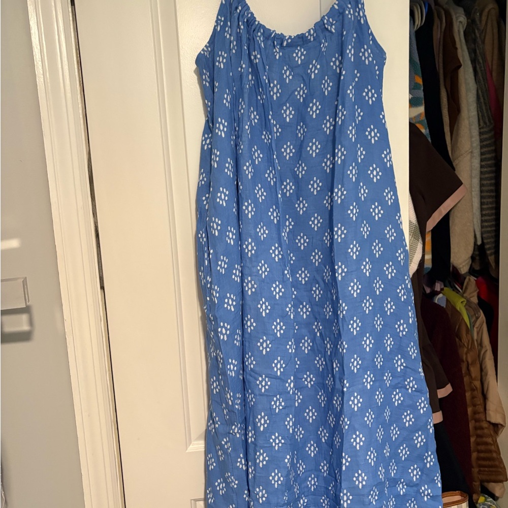 Blue Patterned Sleeveless Dress